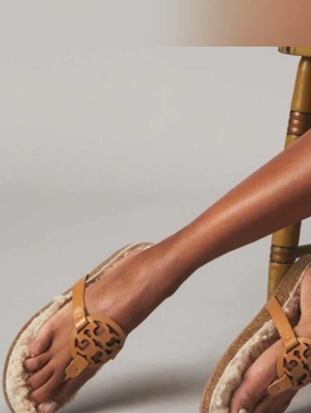 Tory Burch MILLER CLOUD Shearling Sandals - Napa Leather - Caramel - Size 9.5
